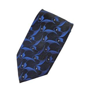 Seta Zone Mens Neck Tie Standard Size Blue Black 100% Silk